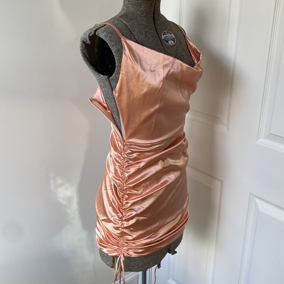 Joyfunear Ruched Drawstring Knot Satin Dress - Picture 3 of 7